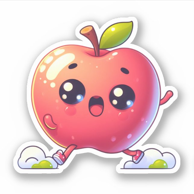 dancing kawaii apple sticker (Front)