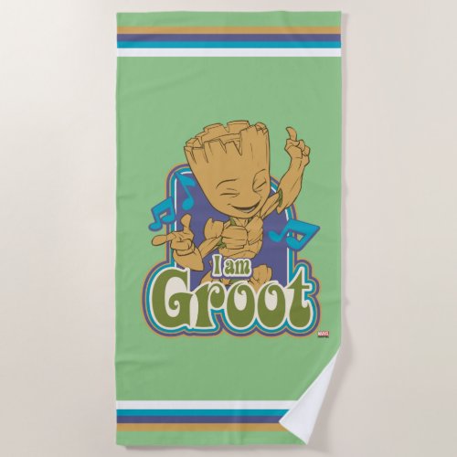 Dancing Kid Groot Badge Beach Towel