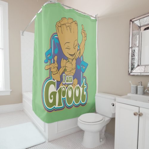 Dancing Kid Groot Badge Shower Curtain