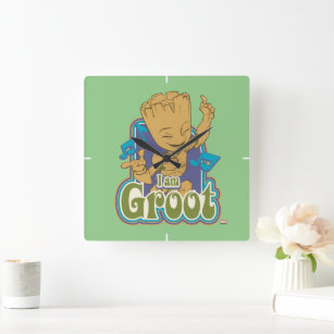 Dancing Kid Groot Badge Square Wall Clock
