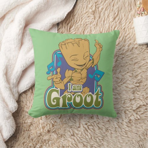 Dancing Kid Groot Badge Throw Pillow