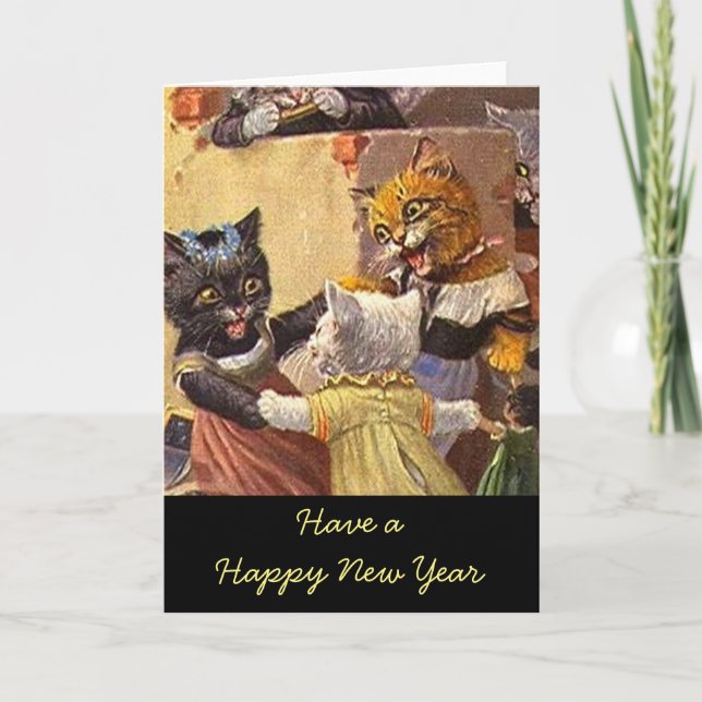 Dancing Kittens New Year Holiday Card (Front)