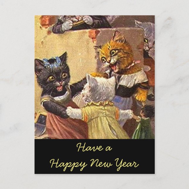 Dancing Kittens New Year Holiday Postcard (Front)