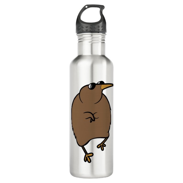 Dancing Kiwi with Sunglasses Stainless Steel Water Bottle (Front)