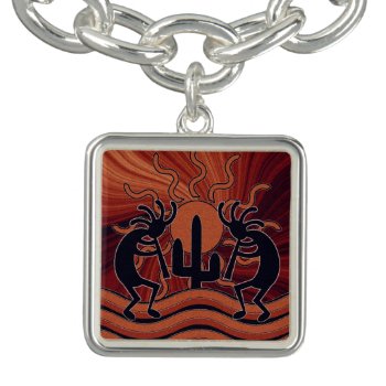 Dancing Kokopelli Desert Sunset Southwest Cactus Charm Bracelet by macdesigns2 at Zazzle