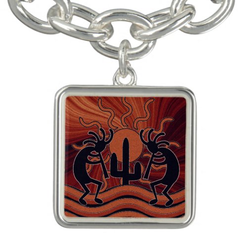 Dancing Kokopelli Desert Sunset Southwest Cactus Charm Bracelet