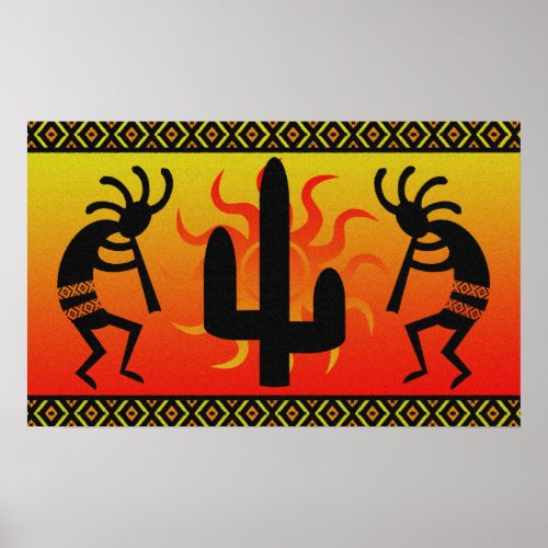 Dancing Kokopelli In Sunset Tribal Wall Art