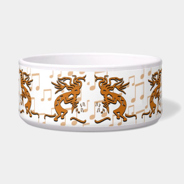Dancing Kokopelli Musician With Musical Notes Bowl (Front)