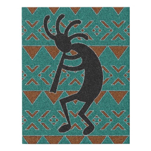 Dancing Kokopelli On Teal Tribal Background Faux Canvas Print