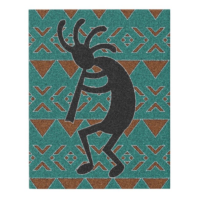 Dancing Kokopelli On Teal Tribal Background Faux Canvas Print (Front)