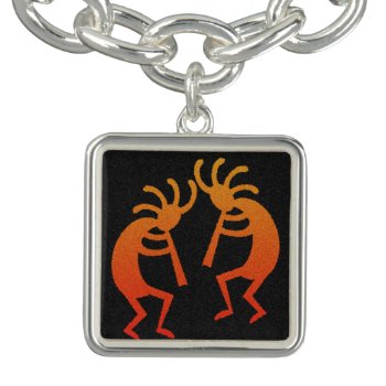Dancing Kokopelli Southwest Black Orange Music Charm Bracelet by macdesigns2 at Zazzle