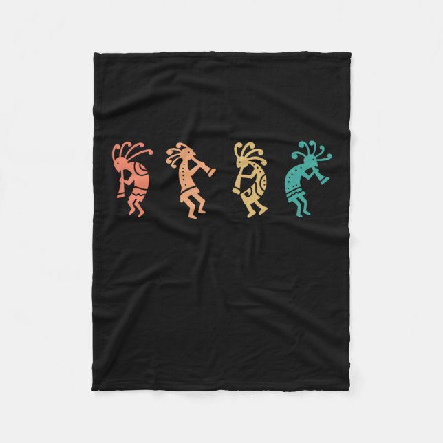 Dancing Kokopelli Southwestern Usa Native American Fleece Blanket (Front)