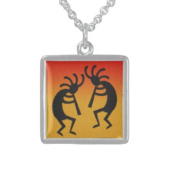 Dancing Kokopelli Sunset Southwest Flute Player Sterling Silver Necklace by macdesigns2 at Zazzle