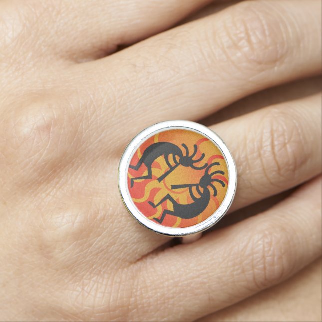 Dancing Kokopelli Sunset Southwest Tribal Sun Ring (In Situ)