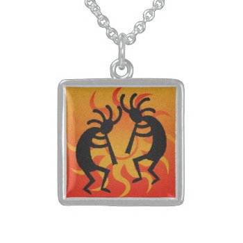 Dancing Kokopelli Sunset Southwest Tribal Sun Sterling Silver Necklace by macdesigns2 at Zazzle