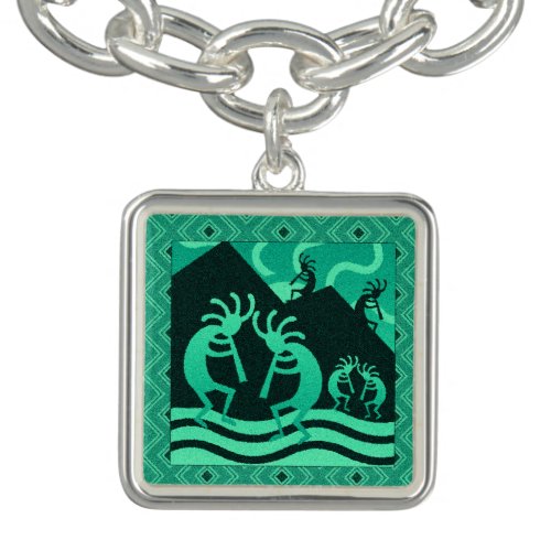 Dancing Kokopelli Turquoise Southwest Flute Player Charm Bracelet