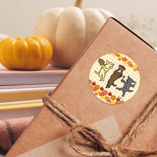 Dancing Labrador Trio Thanksgiving Classic Round Sticker