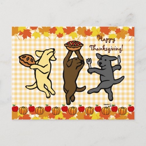 Dancing Labrador Trio Thanksgiving Holiday Postcard