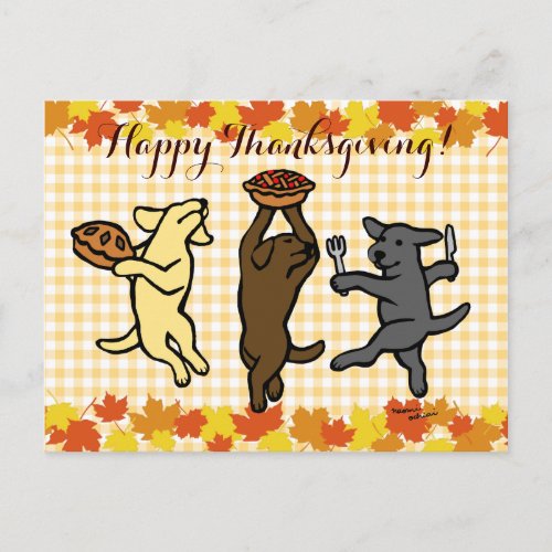Dancing Labrador Trio Thanksgiving Holiday Postcard