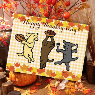 Dancing Labrador Trio Thanksgiving Holiday Postcard