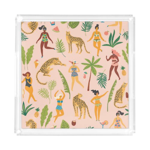 Dancing Ladies Leopards Vintage Pattern Acrylic Tray