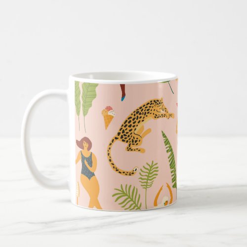 Dancing Ladies Leopards Vintage Pattern Coffee Mug