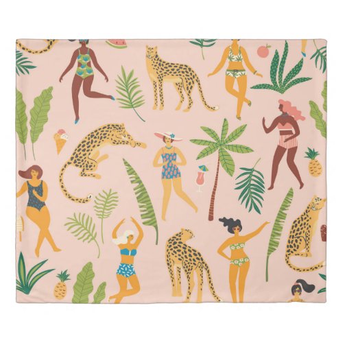 Dancing Ladies Leopards Vintage Pattern Duvet Cover