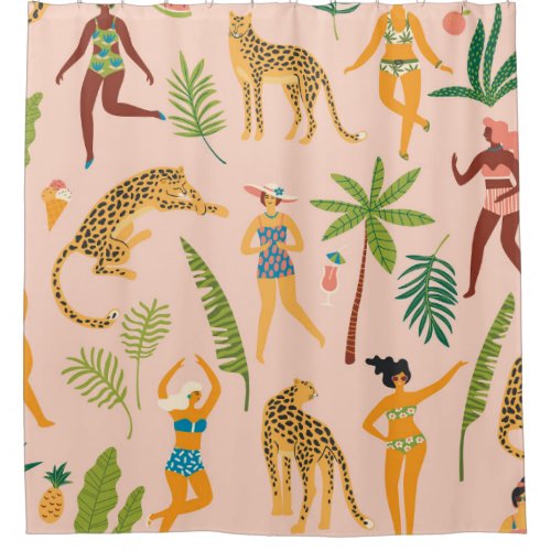 Dancing Ladies Leopards Vintage Pattern Shower Curtain