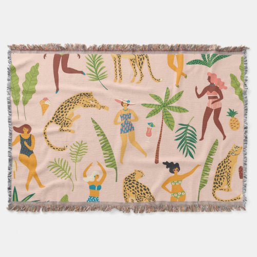 Dancing Ladies Leopards Vintage Pattern Throw Blanket