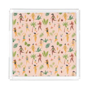 Dancing ladies, palm leaves pattern. acrylic tray