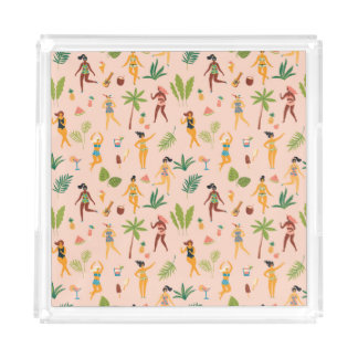 Dancing ladies, palm leaves pattern. acrylic tray