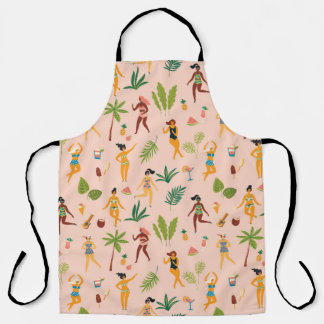 Dancing ladies, palm leaves pattern. apron