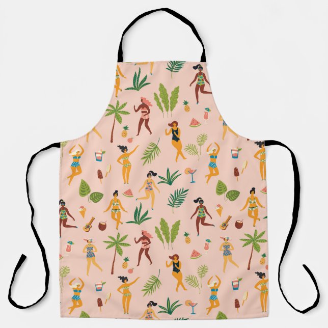 Dancing ladies, palm leaves pattern. apron (Front)