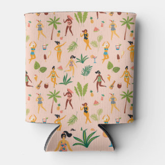 Dancing ladies, palm leaves pattern. can cooler