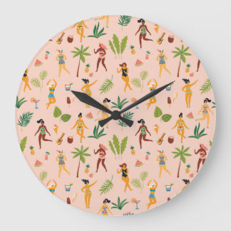 Dancing ladies, palm leaves pattern. large clock