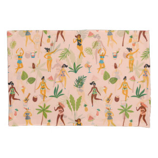 Dancing ladies, palm leaves pattern. pillow case