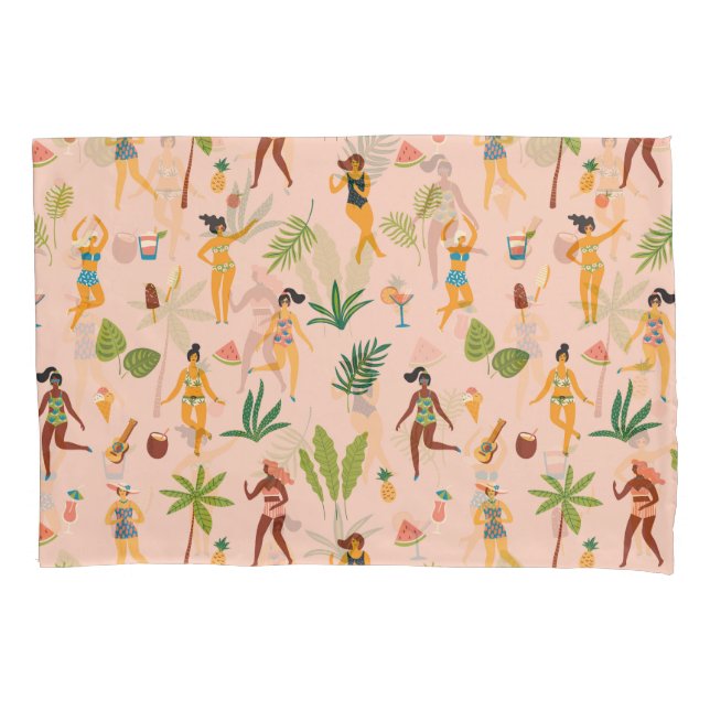 Dancing ladies, palm leaves pattern. pillow case (Front)