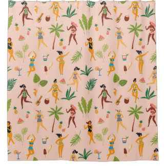 Dancing ladies, palm leaves pattern. shower curtain