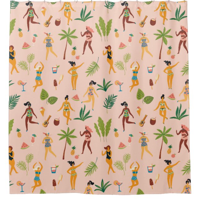 Dancing ladies, palm leaves pattern. shower curtain (Front)