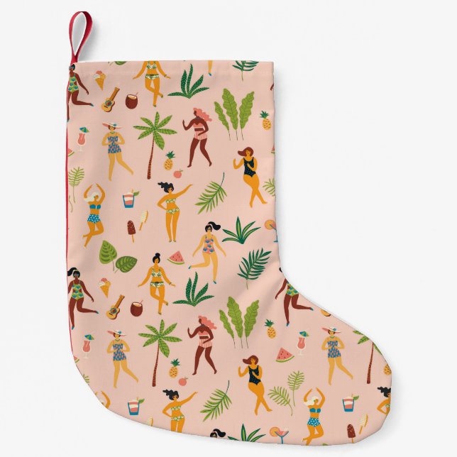 Dancing ladies, palm leaves pattern. small christmas stocking (Front)