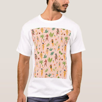 Dancing ladies, palm leaves pattern. T-Shirt