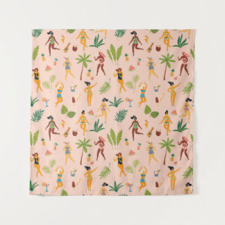 Dancing ladies, palm leaves pattern. tapestry