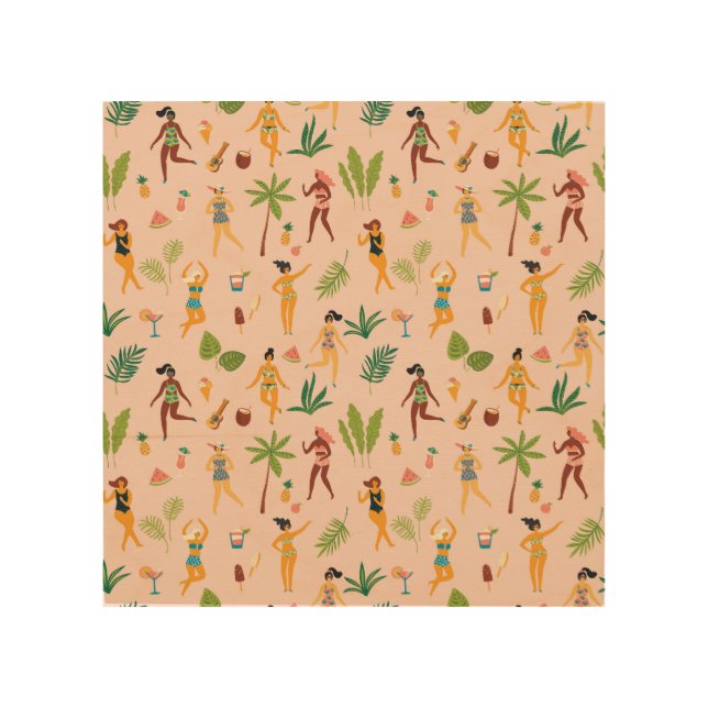 Dancing ladies, palm leaves pattern. wood wall art (Front)