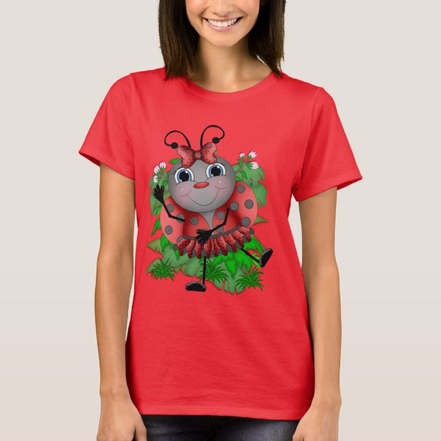 Dancing Ladybug cartoon womens t-shirt (Front)