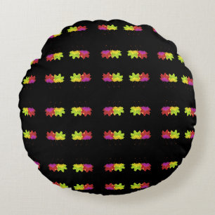 DANCING LEAF DESIGN ON BLACK    ROUND PILLOW