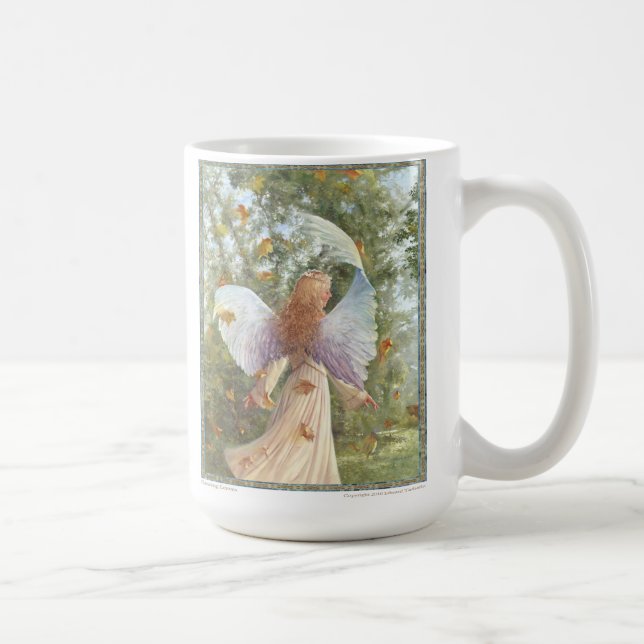 "Dancing Leaves"  White ceramic coffee mug (Right)