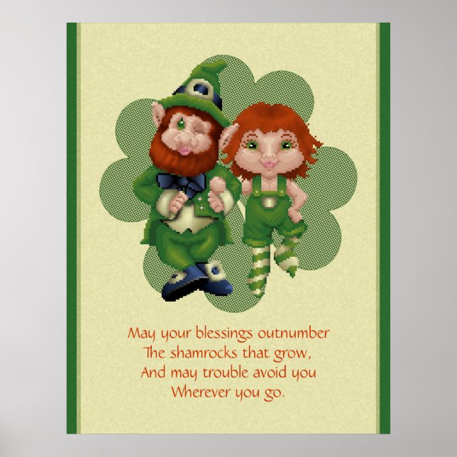 Dancing Leprecauns Pixel Art St. Patrick's Day Poster (Front)