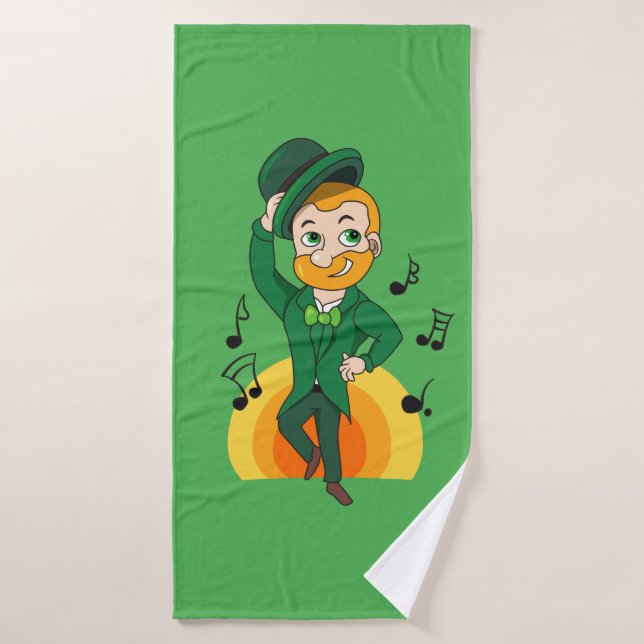 Dancing leprechaun, St. Patrick's Day cartoon  Bath Towel (Bath Towel)