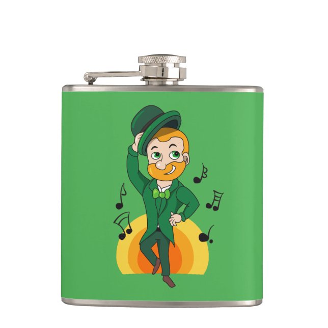Dancing leprechaun, St. Patrick's Day cartoon  Flask (Front)
