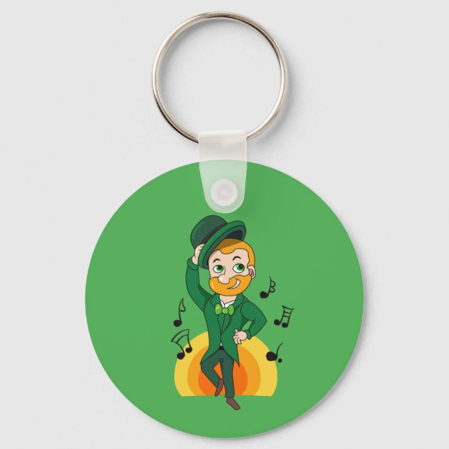 Dancing leprechaun, St. Patrick's Day cartoon  Keychain (Front)